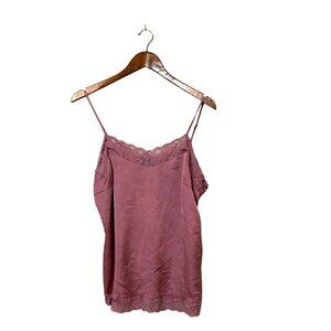 Ashley Stewart Pink Lace-Trim Cami Tank Top 14/16 Polyester Blend Y2K